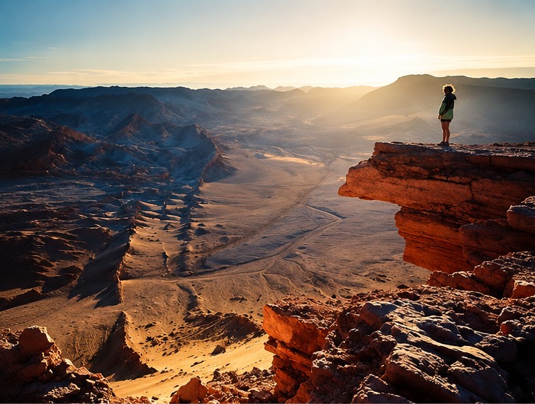 Sunrise over the ridged canyons of Valle de la Muerte